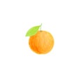 Hand drawn doodle sketchy digital pencil drawing of ripe orange on stem with green leave. Kids style illustration