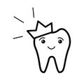 Hand drawn doodle smiling crown tooth isolated on white background. Design for dental clinic, print on card, kid book, sticker