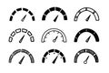 hand drawn doodle Speedometer, tachometer icon collection. Speed indicator sign set.