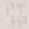 Hand drawn doodle street signs, sketch isolated vector illustration,