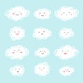 Hand drawn clouds with cartoon emoticon faces collection