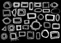 Hand-drawn doodle-style set of vector cute frames isolated by a white outline on a black background for your design template. Royalty Free Stock Photo
