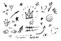 Hand drawn doodle swishes, swoops, emphasis vector set. Collection of black and white highlight text elements