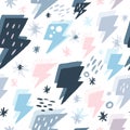 Hand drawn doodle thunder backdrop in Scandinavian style