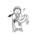 Hand drawn doodle tibetan girl holding piece of cloth symbol for losar day illustration