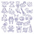 Hand drawn doodle toys for kids. Vector sketches isolate on white background