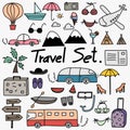 Hand Drawn Doodle Travel Set.