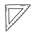 Hand drawn doodle triangle ruler. Vector sketch illustration of black outline school measurement scale tool, office Royalty Free Stock Photo
