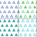 Hand drawn doodle triangle seamless patterns set.