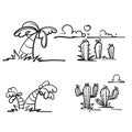 Hand drawn doodle tropical summer plant tree coconut palm and cactus illustration vector isolated Royalty Free Stock Photo