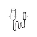 Hand drawn doodle usb cable and charging icon illustration isolated vector Royalty Free Stock Photo