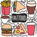 hand drawn doodle various fast food