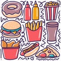 hand drawn doodle various fast food