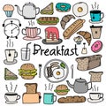 Hand Drawn Doodle Vector Breakfast Set.