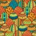 Hand-drawn doodle vector Easter seamless pattern. Royalty Free Stock Photo