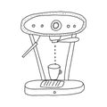 Hand drawn doodle vector illustration of home appliance espresso coffee machine with milk frother. Isolated on white