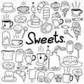 Hand Drawn Doodle Vector Sweets Set.