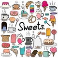 Hand Drawn Doodle Vector Sweets Set.