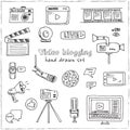 Hand drawn doodle video blogging set. Royalty Free Stock Photo