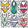 hand-drawn doodle woman bikini art design element illustration.