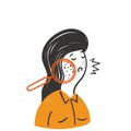 hand drawn doodle woman looking acne on skin face with magnifying glass illustration vector Royalty Free Stock Photo