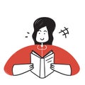 hand drawn doodle woman reading a book illustration
