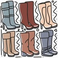 hand-drawn doodle women boot shoe art design element illustration.