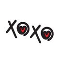 Hand drawn doodle xoxo illustration symbol for hug and kiss doodle style