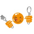 hand drawn doodle yummy face smiley icon delicious holding fork and spoon illustration Royalty Free Stock Photo