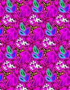 Pink doodled floral repeating pattern
