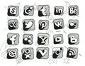 Hand drawn doodled social media icons. Royalty Free Stock Photo