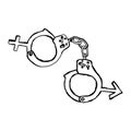 Hand drawn doodles of handcuff with sex sign