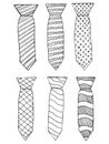Men`s tie, set, doodle style, sketch illustration