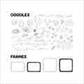 Hand drawn doodles, scribbles, frames elements set. Vector textured brush strokes, stamp brushes Royalty Free Stock Photo