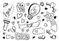 hand drawn doodles set for Valentine\'s Day. collection of beautiful hearts and writings Love. Vector illustration Royalty Free Stock Photo