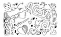 hand drawn doodles set for Valentine\'s Day. collection of beautiful hearts and writings Love. Vector illustration Royalty Free Stock Photo