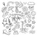 Hand-drawn doodles on the theme of summer