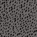 Hand drawn dots seamless pattern. Abstract black paint spots, dashes, lines on grey background Royalty Free Stock Photo