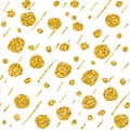 Hand drawn dotted seamless gold glitter pattern. brush circles and dots seamless pattern, vector illustration Royalty Free Stock Photo