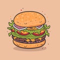 Hand drawn Double cheeseburger, Colorful Burger Vector Royalty Free Stock Photo