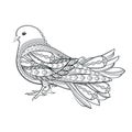 Hand drawn dove in zentangle style on a white background. Symbo