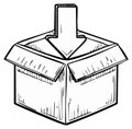 Hand Drawn Download Arrow Into Open Cardboard Box Illustration Royalty Free Stock Photo