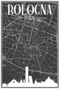 Hand-drawn downtown streets network printout map of BOLOGNA, ITALY Royalty Free Stock Photo