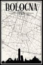 Hand-drawn downtown streets network printout map of BOLOGNA, ITALY Royalty Free Stock Photo