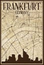 Hand-drawn downtown streets network printout map of FRANKFURT AM MAIN, GERMANY Royalty Free Stock Photo