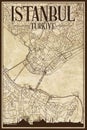 Hand-drawn downtown streets network printout map of ISTANBUL, TURKIYE Royalty Free Stock Photo