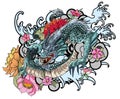 Hand drawn Dragon tattoo ,coloring book japanese style