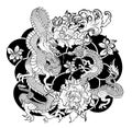 Hand drawn Dragon tattoo.chinese dragon illustration on background