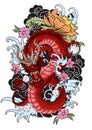 Hand drawn dragon tattoo ,coloring book japanese style