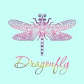 Hand drawn dragonfly in ornate zentangle style.Vector illustration Royalty Free Stock Photo